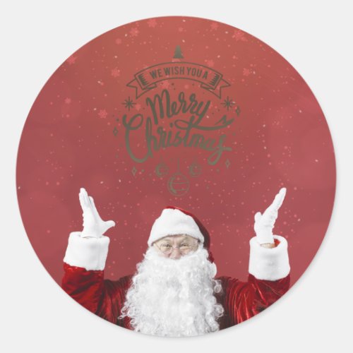 Santa ClausSnowflakesRed   Classic Round Sticker