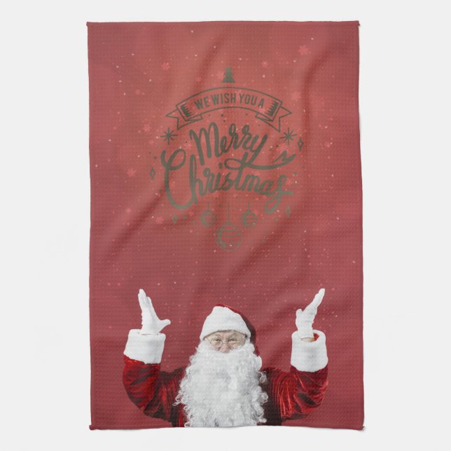 Santa Claus,Snowflakes,Red  Kitchen Towel (Vertical)