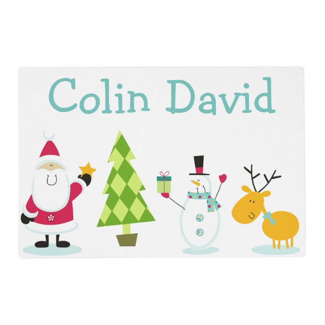 Santa Claus, Snowman and Reindeer Christmas Placemat (Front)