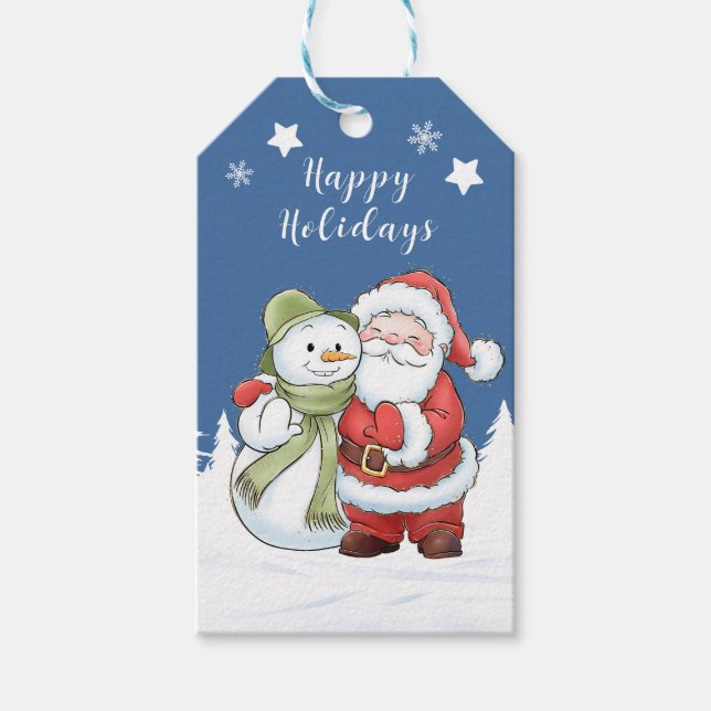Santa Claus Snowman Christmas  Gift Tags (Front)