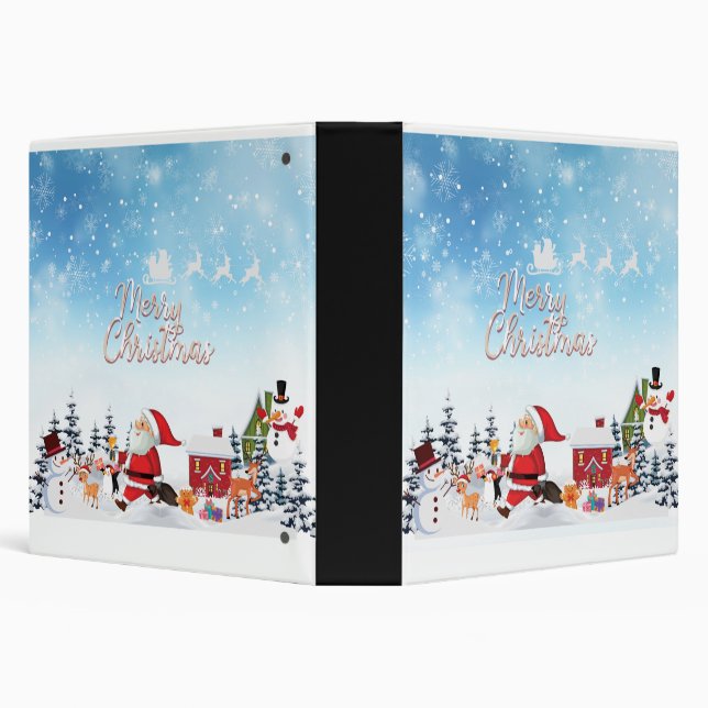 Santa Claus, Snowman Merry Christmas Holiday 3 Ring Binder (Background)