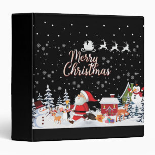 Santa Claus, Snowman Merry Christmas Holiday 3 Ring Binder