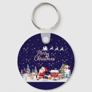 Santa Claus, Snowman Merry Christmas Holiday Keychain