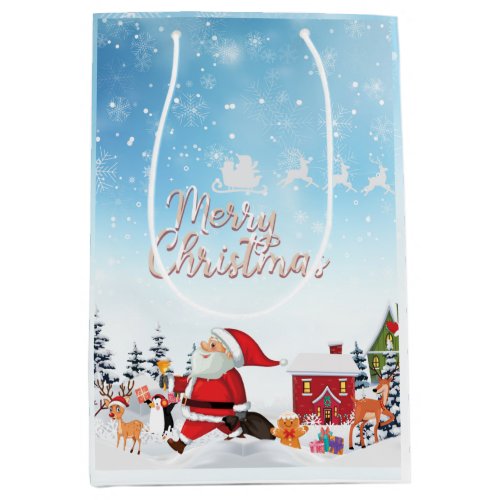 Santa Claus Snowman Merry Christmas Holiday Mediu Medium Gift Bag