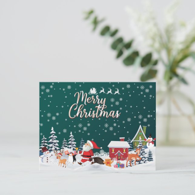 Santa Claus, Snowman Merry Christmas Postcard (Standing Front)
