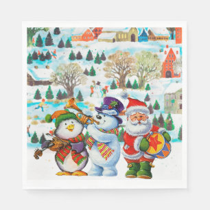 Santa Claus Snowman Penguin Band Christmas Party Napkins