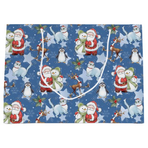 Santa Claus Snowman Reindeer Cat Large Gift Bag