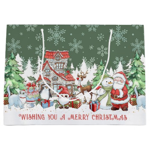 Santa Claus Snowman Santa Cat Large Gift Bag