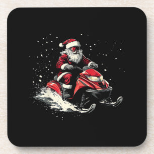 Santa Claus Snowmobile Motor Sled Funny Christmas Beverage Coaster