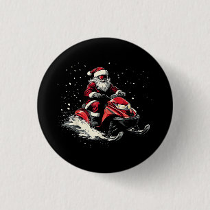 Santa Claus Snowmobile Motor Sled Funny Christmas Button