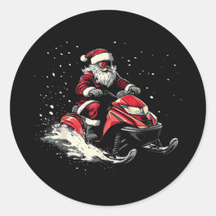 Santa Claus Snowmobile Motor Sled Funny Christmas Classic Round Sticker