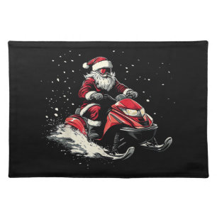 Santa Claus Snowmobile Motor Sled Funny Christmas Cloth Placemat