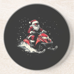 Santa Claus Snowmobile Motor Sled Funny Christmas Coaster