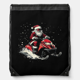Santa Claus Snowmobile Motor Sled Funny Christmas Drawstring Bag