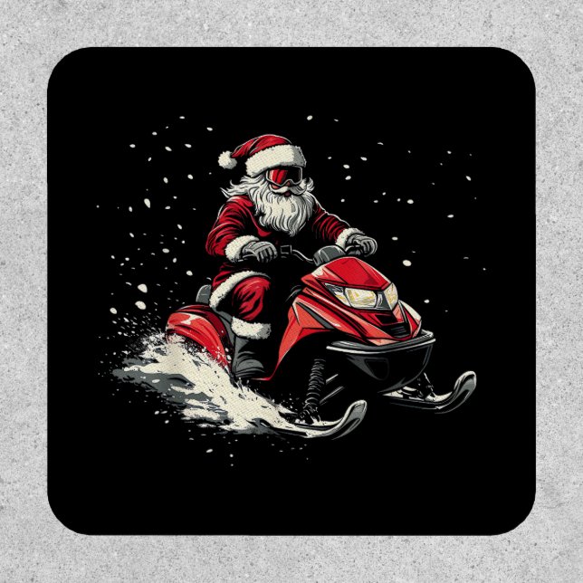 Santa Claus Snowmobile Motor Sled Funny Christmas Patch (Front)