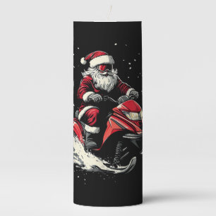 Santa Claus Snowmobile Motor Sled Funny Christmas Pillar Candle