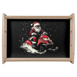 Santa Claus Snowmobile Motor Sled Funny Christmas Serving Tray