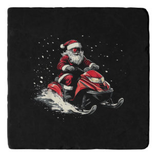 Santa Claus Snowmobile Motor Sled Funny Christmas Trivet