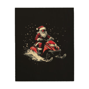 Santa Claus Snowmobile Motor Sled Funny Christmas Wood Wall Art