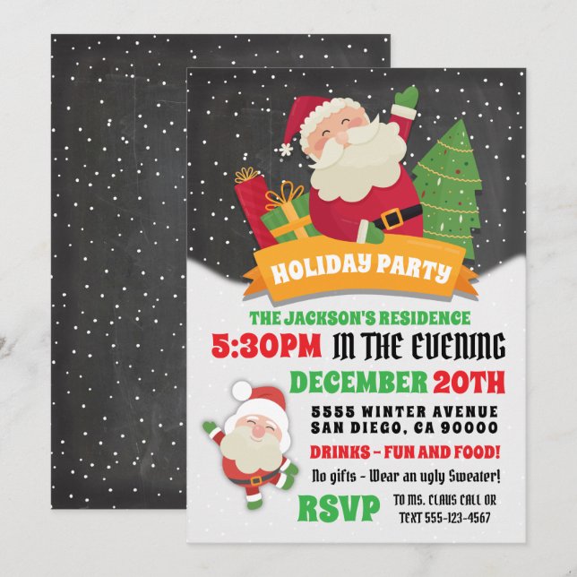Santa Claus Snowy Christmas Party Invitation (Front/Back)