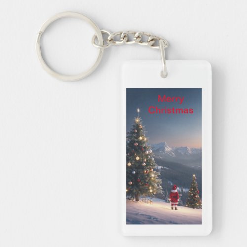 Santa Claus Snowy Mountain Acrylic Keychain
