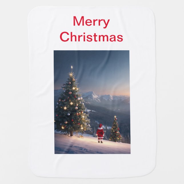 Santa Claus Snowy Mountain Baby Blanket | Wrap (Front)