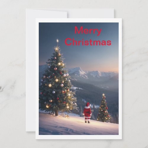 Santa Claus Snowy Mountain Holiday Card  Festive 