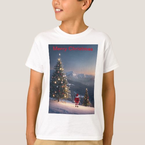 Santa Claus Snowy Mountain Kids T_Shirt