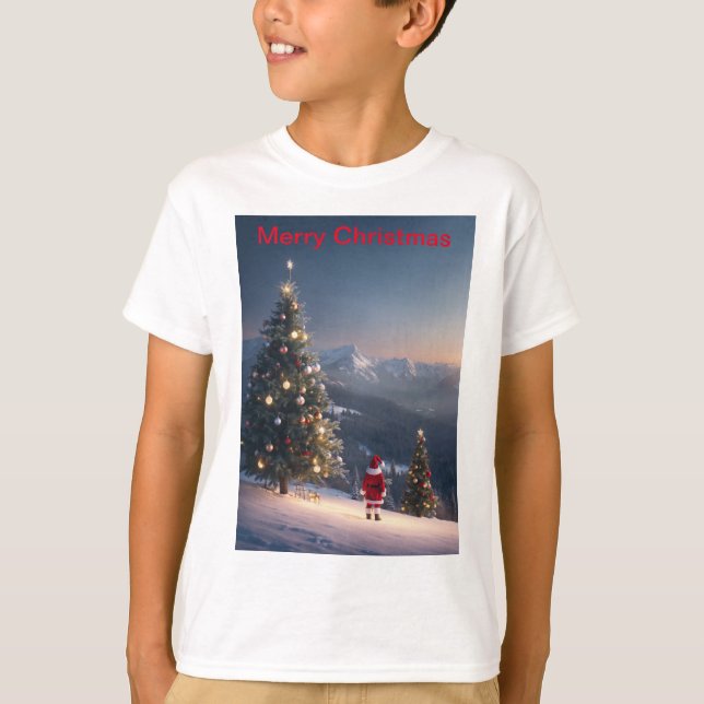Santa Claus Snowy Mountain Kids T-Shirt (Front)