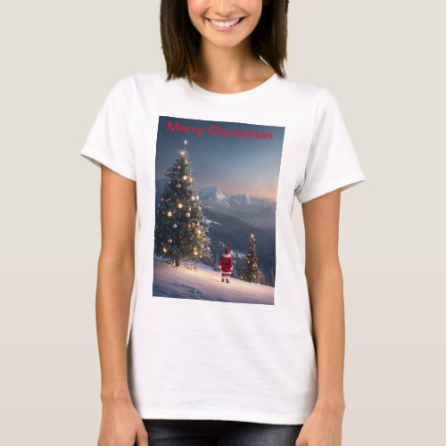 Santa Claus Snowy Mountain Womens T_Shirt