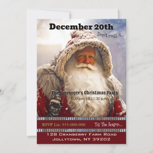 Santa Claus Snowy Trail Christmas Party Invitation