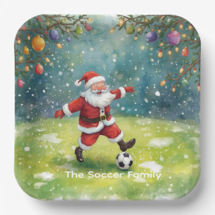 Santa Claus Soccer Christmas Party Paper Plates