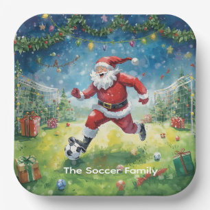 Santa Claus Soccer Christmas Party Paper Plates
