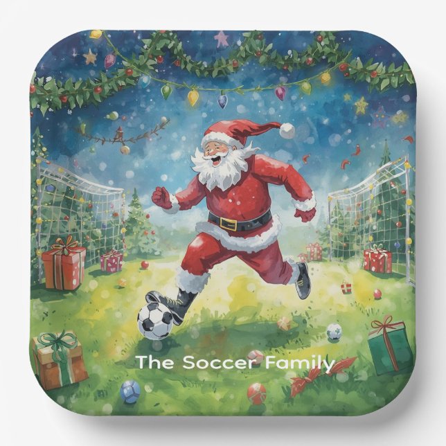 Santa Claus  Soccer Christmas Party  Paper Plates (Front)