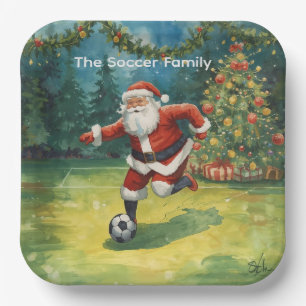 Santa Claus Soccer Christmas Party Paper Plates
