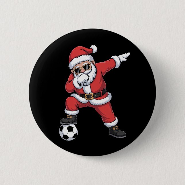 Santa Claus Soccer Dabbing Santa Gift Christmas Button (Front)
