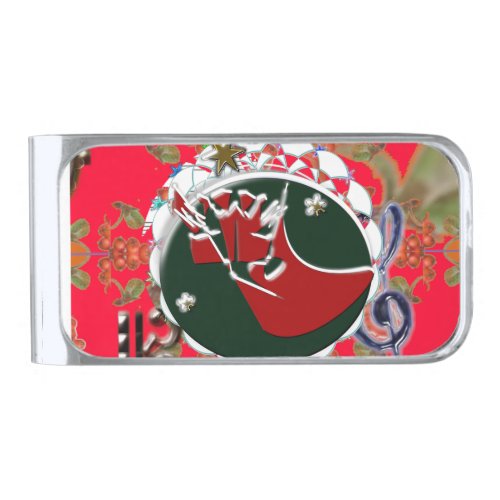 Santa Claus Sock Red  Silver Finish Money Clip