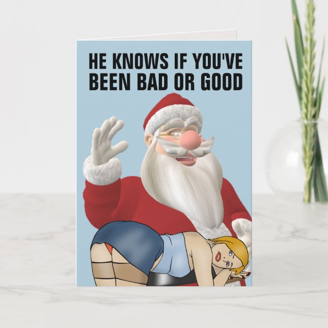 SANTA CLAUS SPANKING WOMAN CHRISTMAS CARDS (Front)