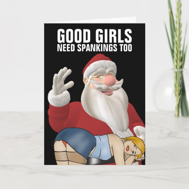 SANTA CLAUS SPANKING WOMAN CHRISTMAS CARDS (Front)