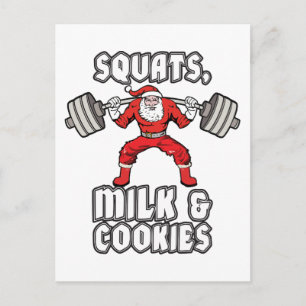 Santa Claus - Squats, Milk and Cookies Holiday Postcard