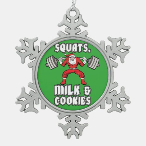 Santa Claus _ Squats Milk and Cookies Snowflake Pewter Christmas Ornament