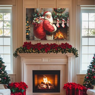 Santa Claus Standing In Front of a Fireplace Canvas Print