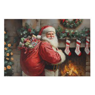 Santa Claus Standing In Front of a Fireplace Faux Canvas Print
