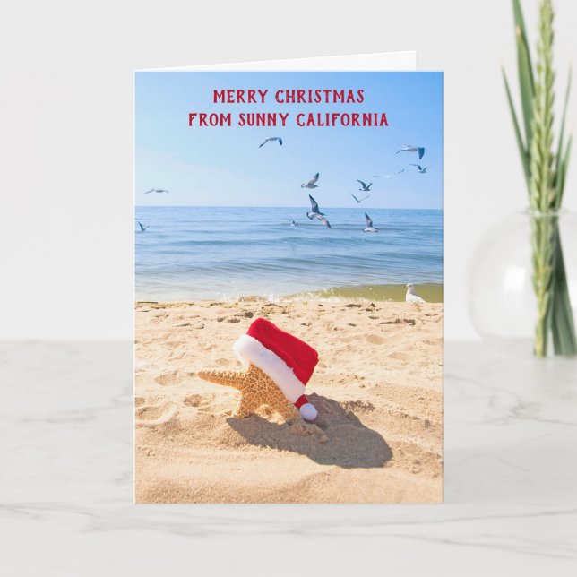 Santa Claus Starfish in Sand Holiday Card (Front)