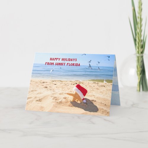 Santa Claus Starfish On Beach Holiday Card