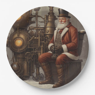 Santa Claus Steampunk Christmas Design Paper Plates