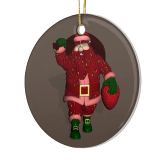 Santa Claus Strawberry Farmer Ceramic Ornament