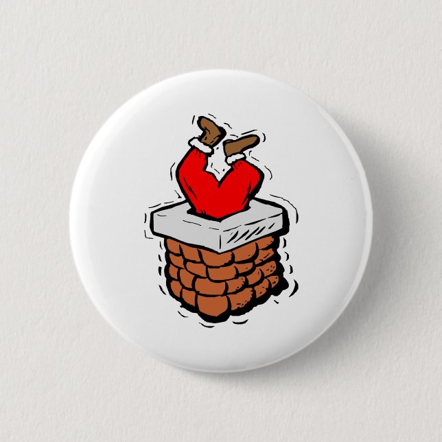 Santa Claus Stuck In Chimney Pinback Button (Front)