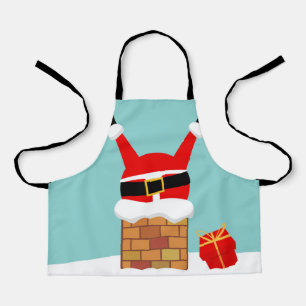 Santa Claus stuck in the chimney on the roof Apron