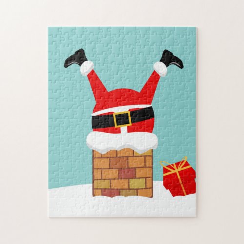 Santa Claus stuck in the chimney on the roof Jigsaw Puzzle